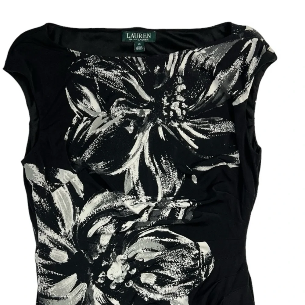 Lauren Ralph Lauren Boatneck Black & White Midi Floral Print Dress Sz: 10 - Picture 3 of 13